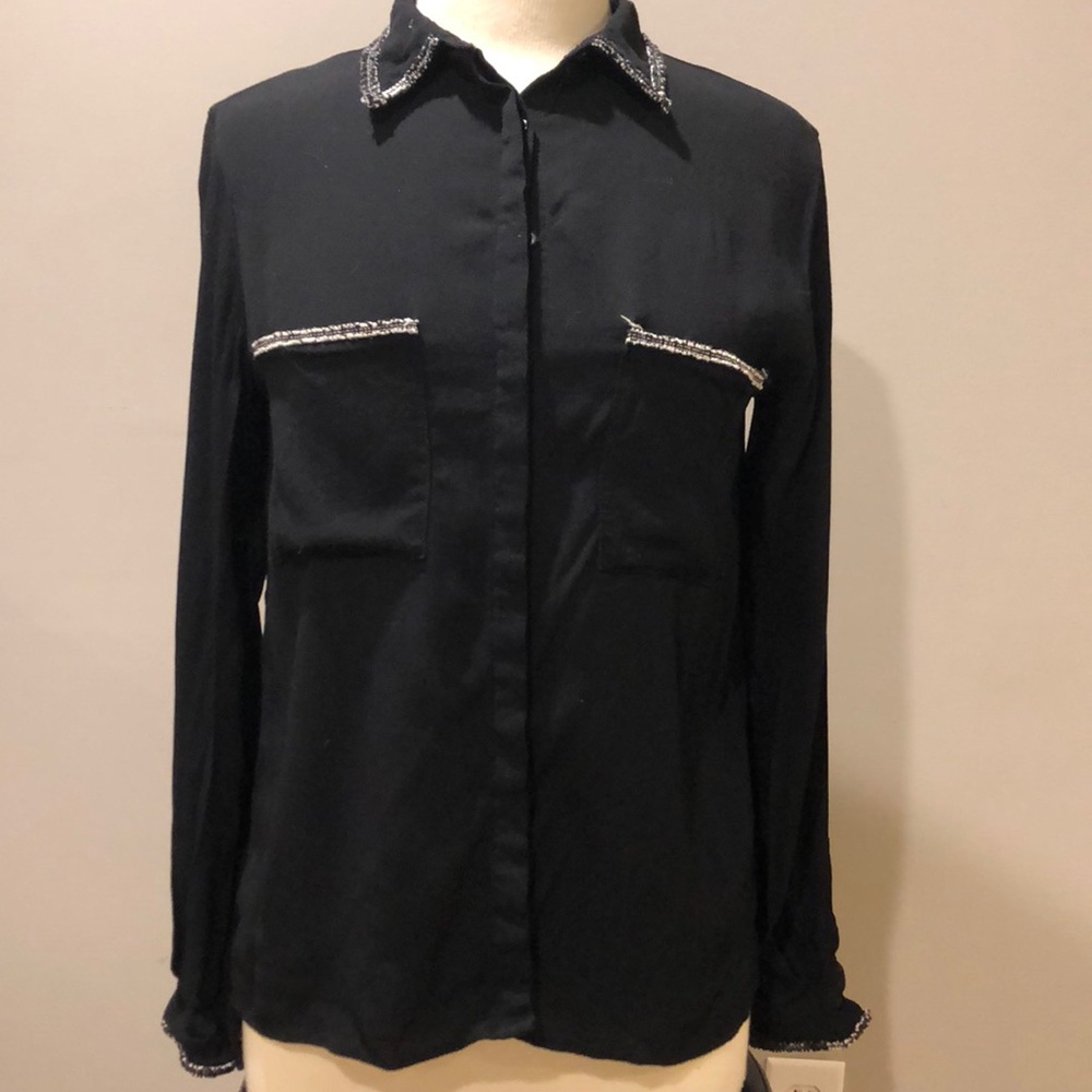 Zara Basic Black Button-Down Sz S - image 1